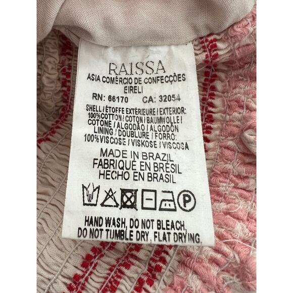 Raissa | Anthropologie NWT Ruffled Embroidered Cropped Blouse Beige Pink Red - Picture 14 of 14